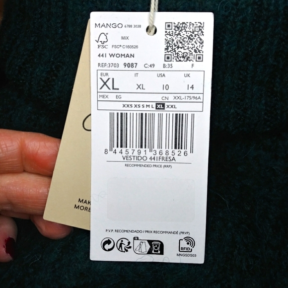 Mango Teal Wool/Alpaca Blend Turtleneck Sweater Mini Dress - Picture 5 of 9